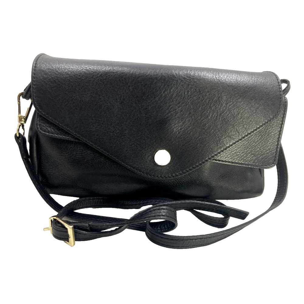 Anna‎ Paola Black Soft Italian Leather Handbag Long Shoulder Strap Crossbody